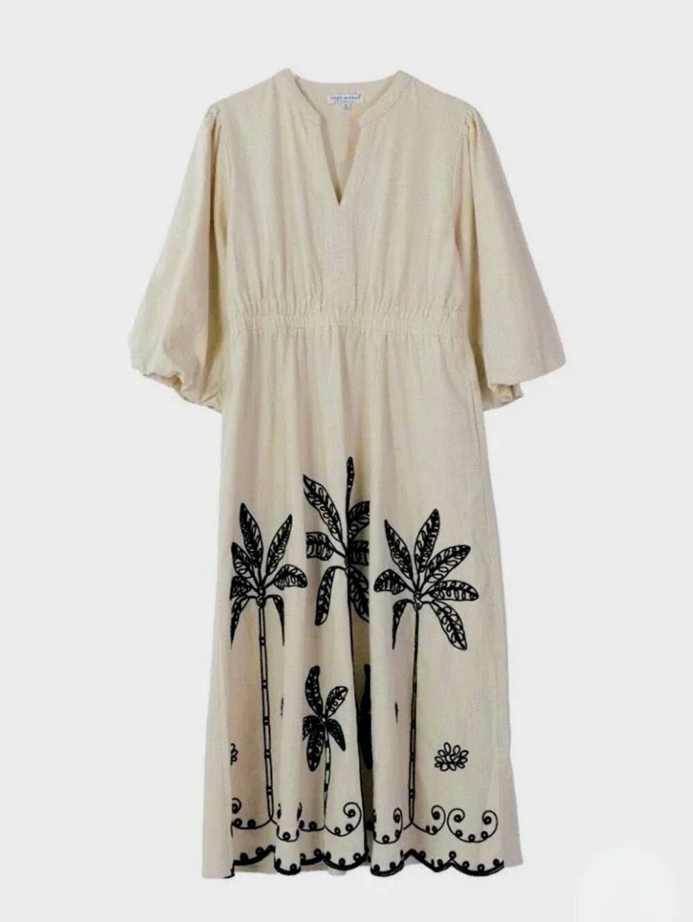 NWT Simply Southern Puff Sleeve XXL Dress w/Embroidered Palm Trees - Picture 5 of 11